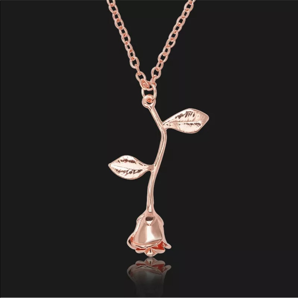 Rose Gold Rose Flower Pendant Woman Necklace